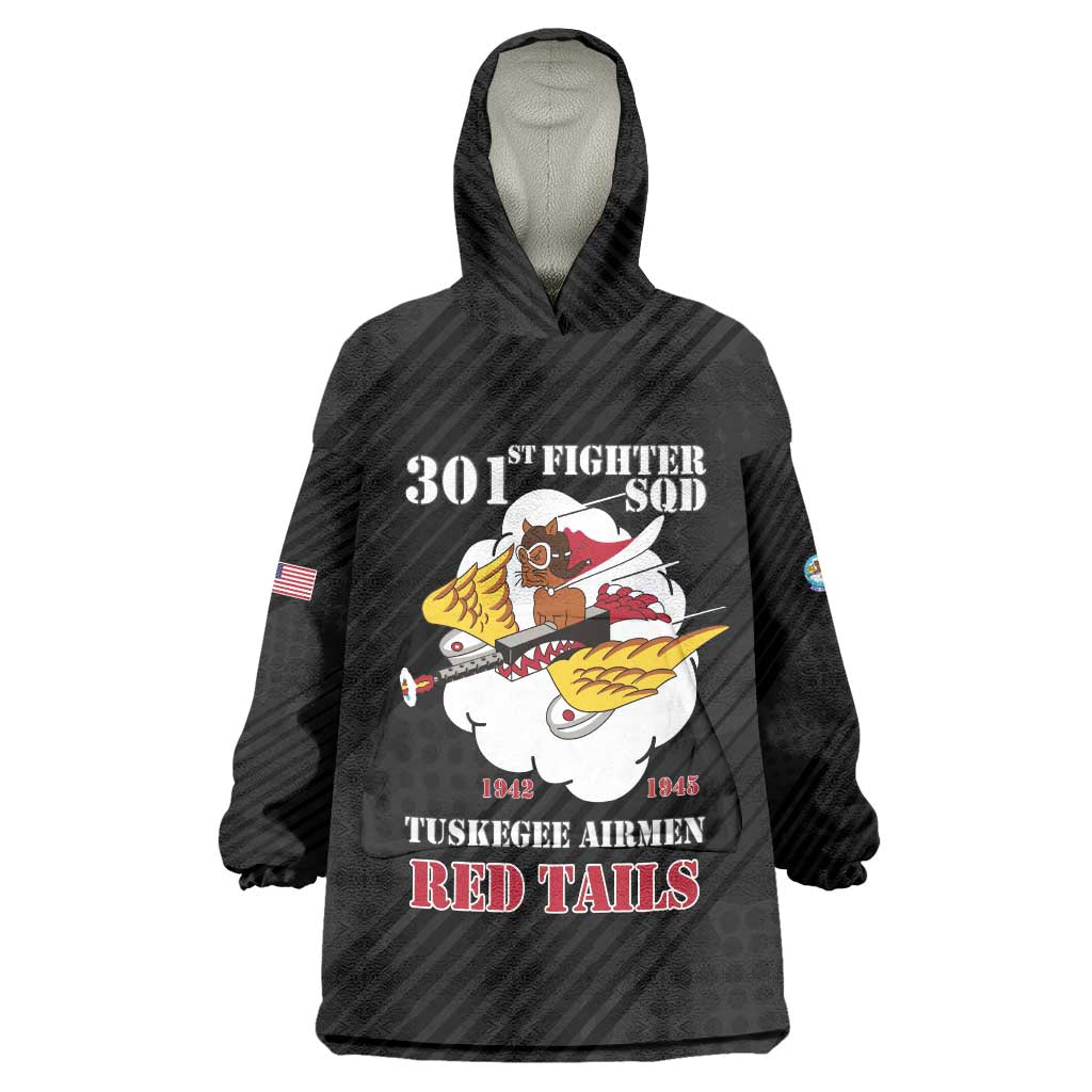 Personalized Tuskegee Airmen Red Tails Wearable Blanket Hoodie 301st Fighter Squadron - Black - Wonder Print Shop