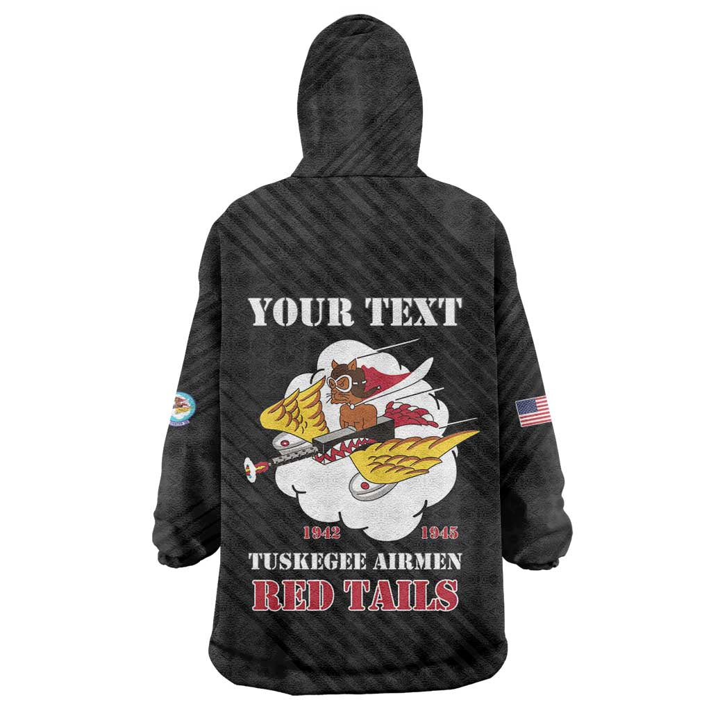 Personalized Tuskegee Airmen Red Tails Wearable Blanket Hoodie 301st Fighter Squadron - Black - Wonder Print Shop