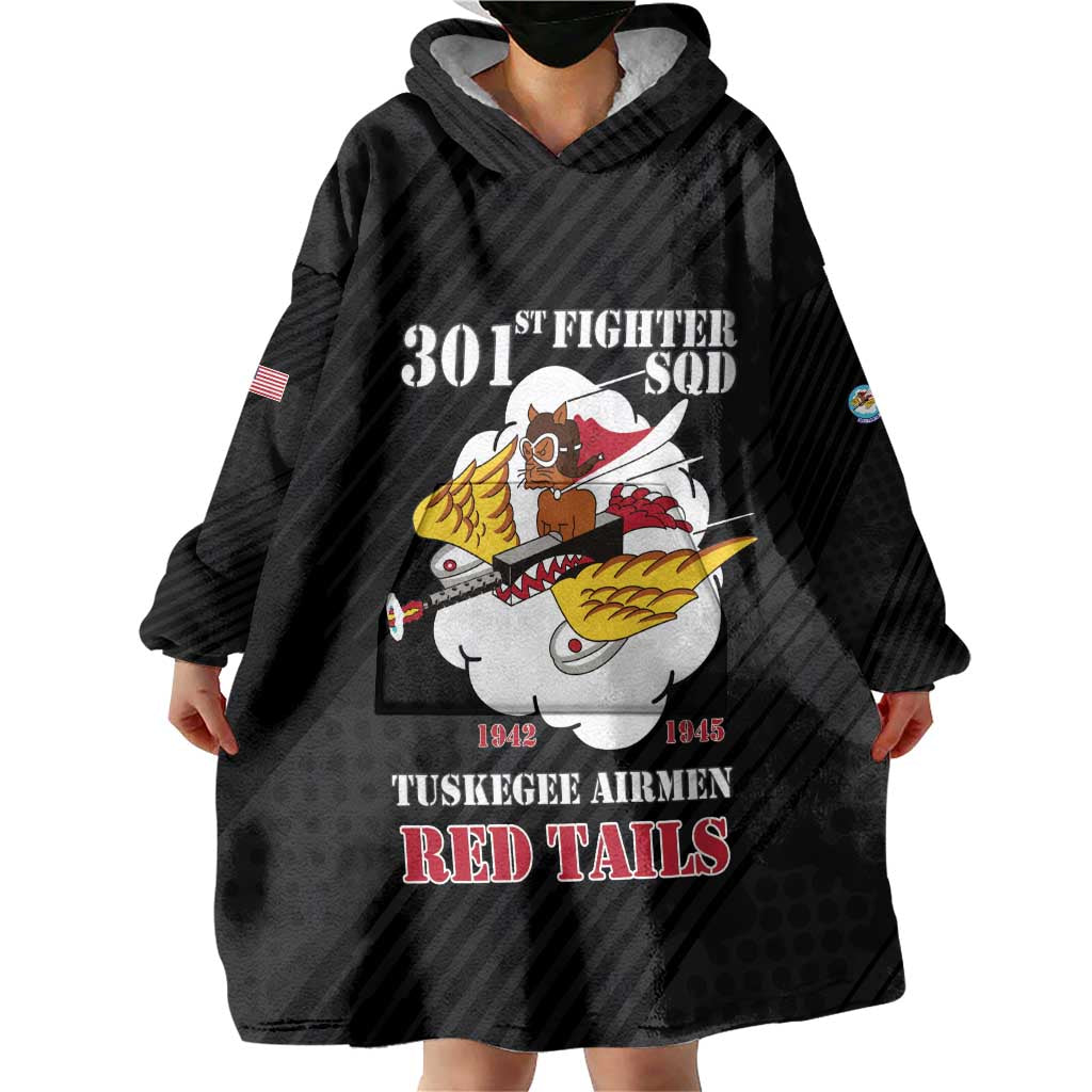 Personalized Tuskegee Airmen Red Tails Wearable Blanket Hoodie 301st Fighter Squadron - Black - Wonder Print Shop