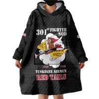 Personalized Tuskegee Airmen Red Tails Wearable Blanket Hoodie 301st Fighter Squadron - Black - Wonder Print Shop
