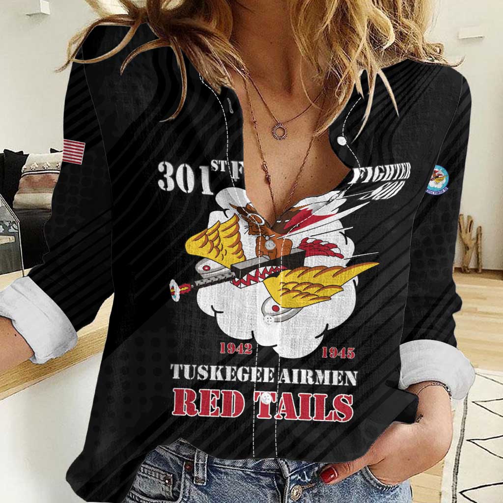Personalized Tuskegee Airmen Red Tails Women Casual Shirt 301st Fighter Squadron - Black - Wonder Print Shop