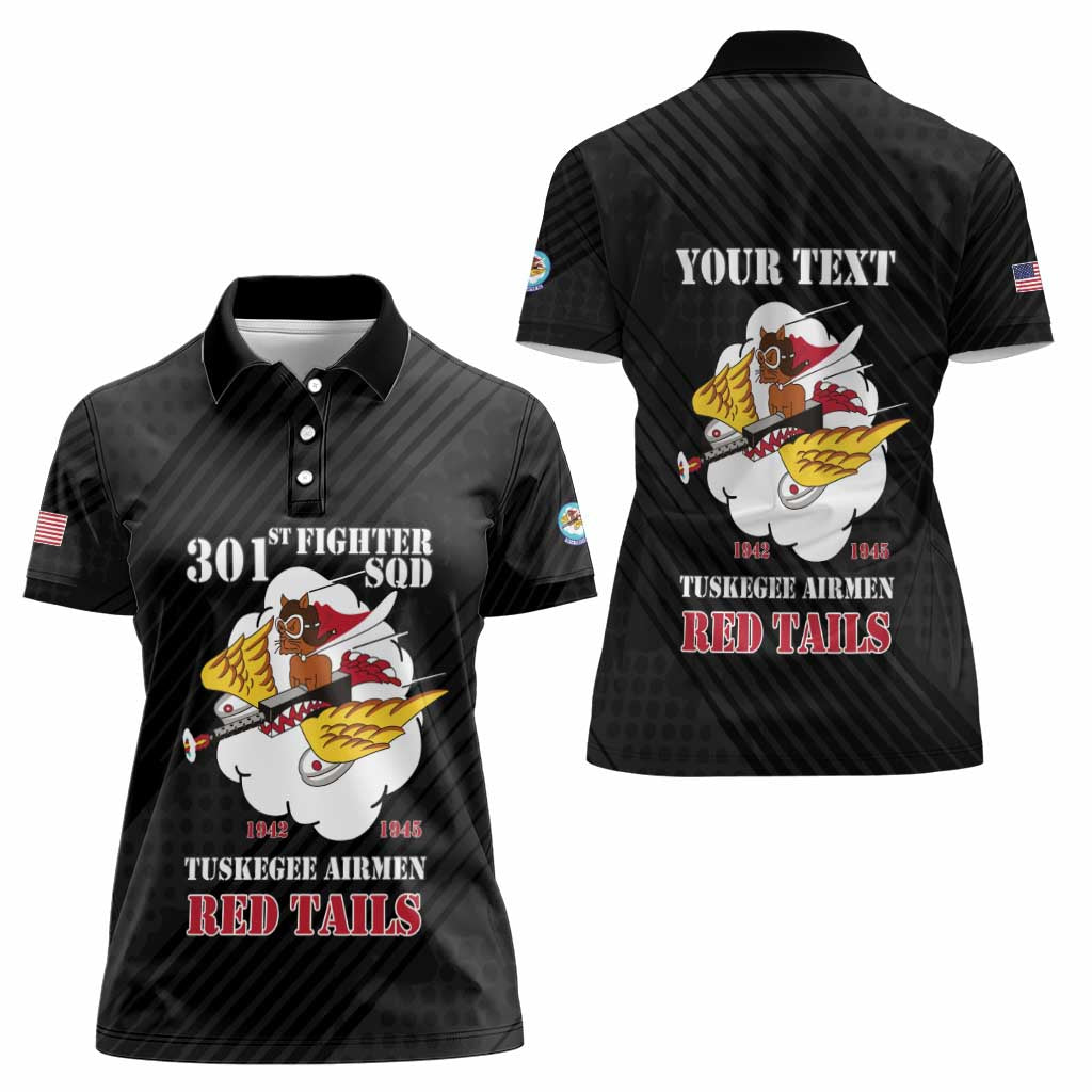 Personalized Tuskegee Airmen Red Tails Women Polo Shirt 301st Fighter Squadron - Black - Wonder Print Shop