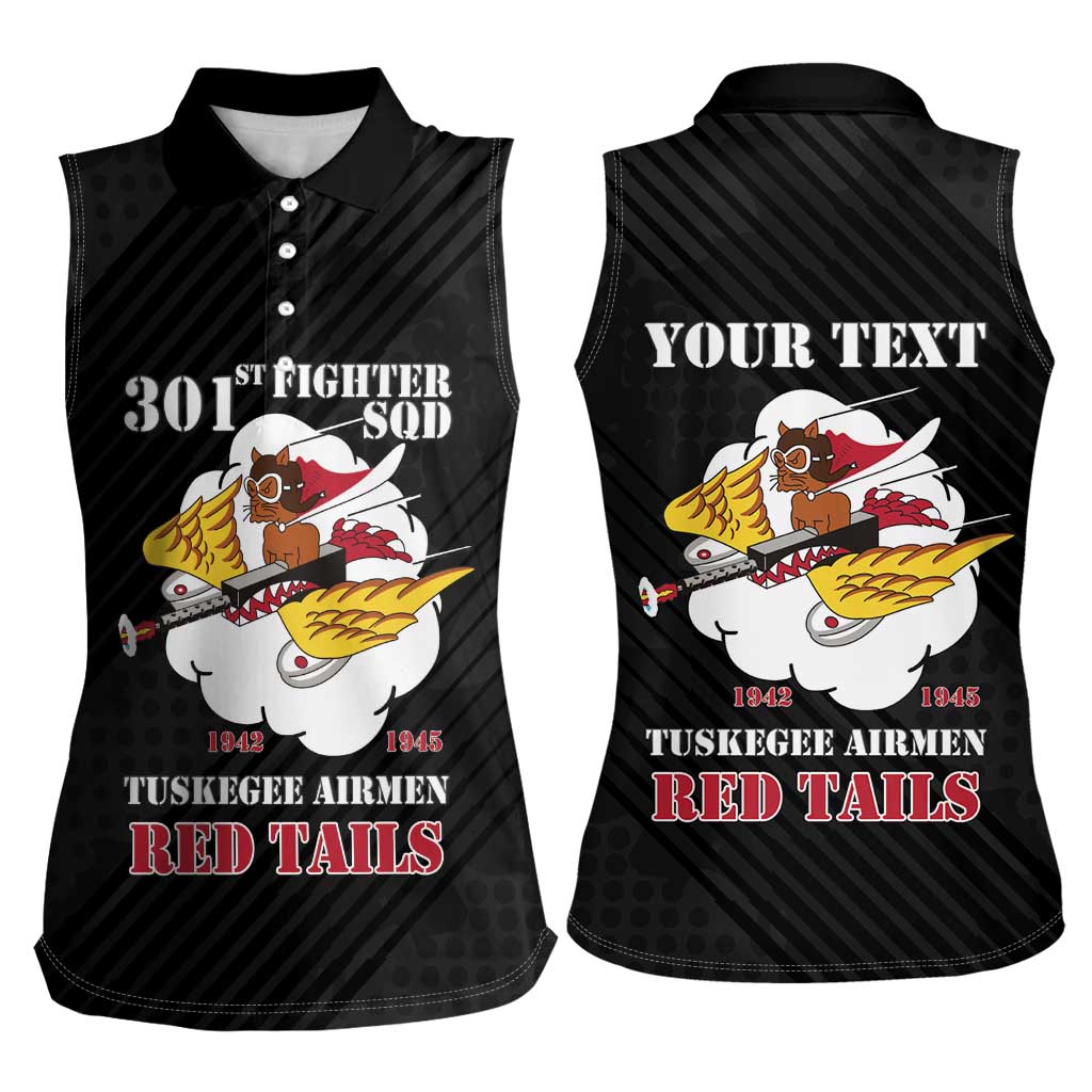 Personalized Tuskegee Airmen Red Tails Women Sleeveless Polo Shirt 301st Fighter Squadron - Black - Wonder Print Shop