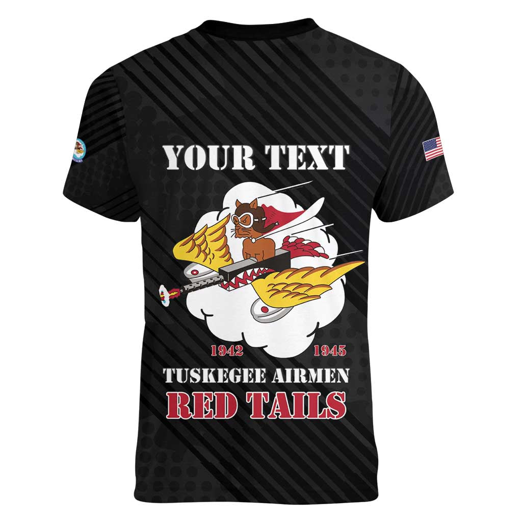 Personalized Tuskegee Airmen Red Tails Women V-Neck T-Shirt 301st Fighter Squadron - Black - Wonder Print Shop