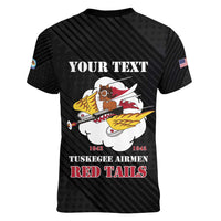 Personalized Tuskegee Airmen Red Tails Women V-Neck T-Shirt 301st Fighter Squadron - Black - Wonder Print Shop