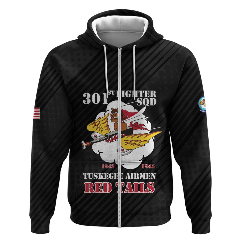 Personalized Tuskegee Airmen Red Tails Zip Hoodie 301st Fighter Squadron - Black - Wonder Print Shop