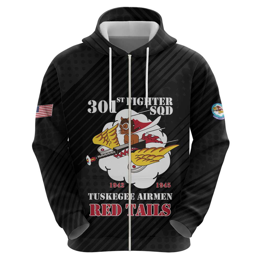Personalized Tuskegee Airmen Red Tails Zip Hoodie 301st Fighter Squadron - Black - Wonder Print Shop