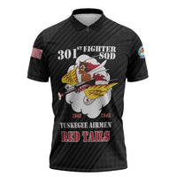 Personalized Tuskegee Airmen Red Tails Zipper Polo Shirt 301st Fighter Squadron - Black - Wonder Print Shop