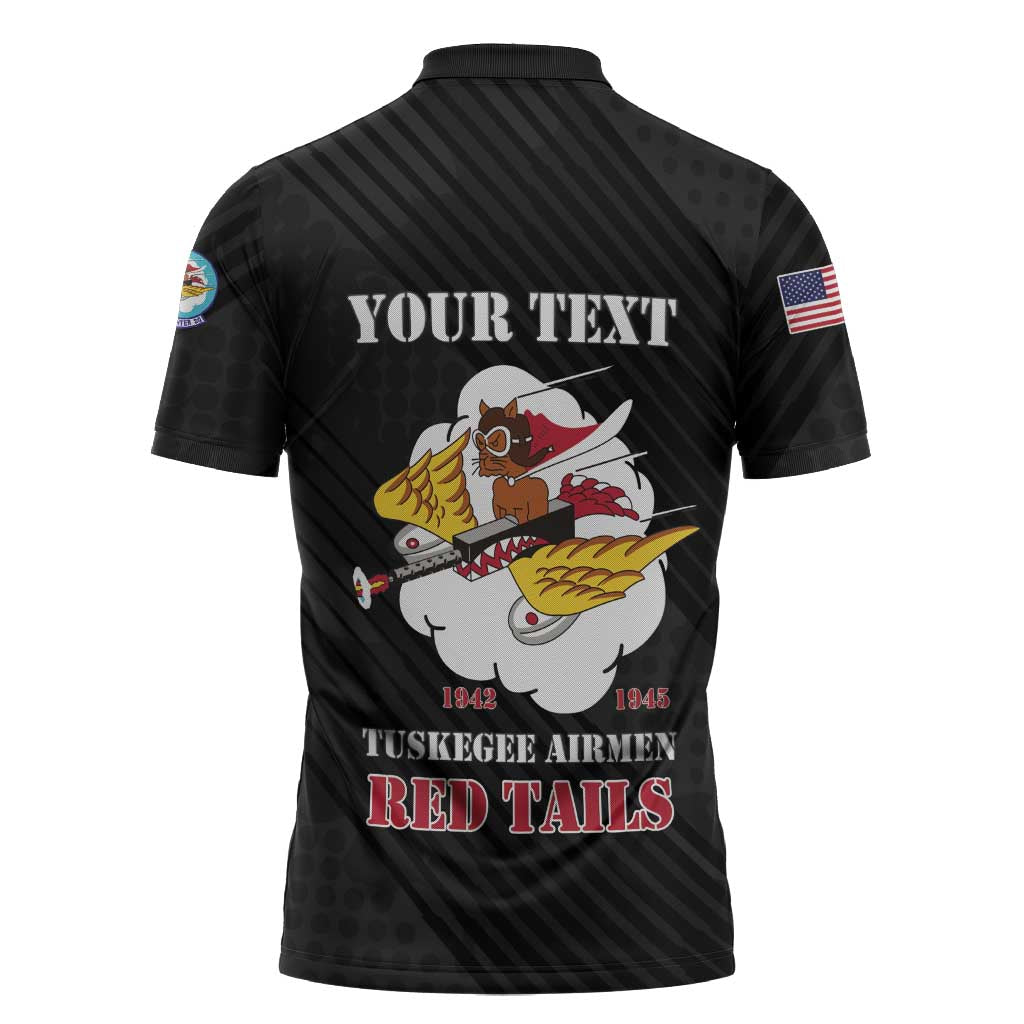 Personalized Tuskegee Airmen Red Tails Zipper Polo Shirt 301st Fighter Squadron - Black - Wonder Print Shop