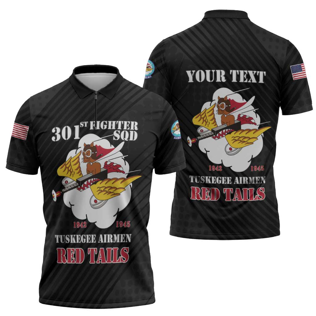 Personalized Tuskegee Airmen Red Tails Zipper Polo Shirt 301st Fighter Squadron - Black - Wonder Print Shop
