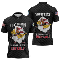 Personalized Tuskegee Airmen Red Tails Zipper Polo Shirt 301st Fighter Squadron - Black - Wonder Print Shop