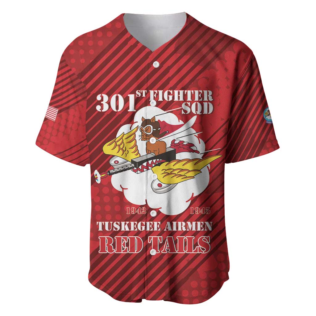 Personalized Tuskegee Airmen Red Tails Baseball Jersey 301st Fighter Squadron - Red - Wonder Print Shop