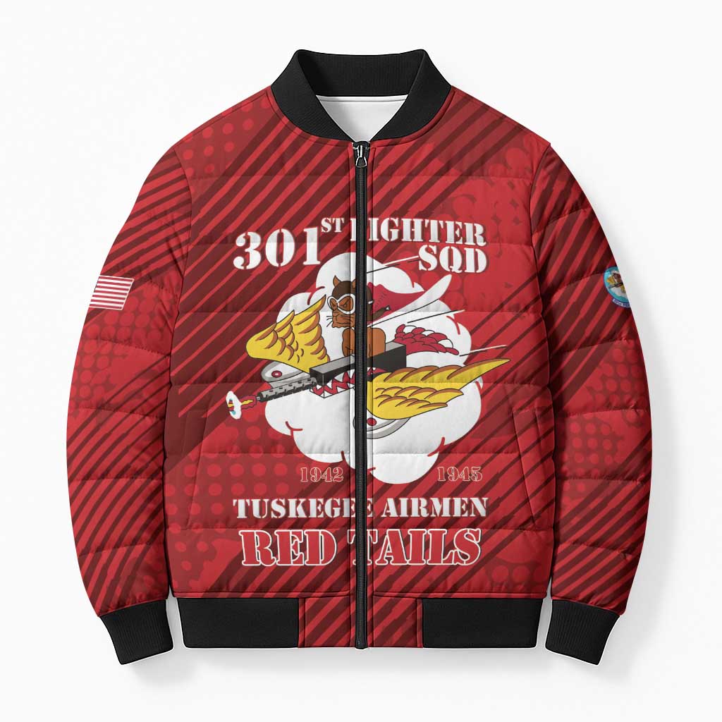 Personalized Tuskegee Airmen Red Tails Bomber Puffer Jacket 301st Fighter Squadron - Red - Wonder Print Shop