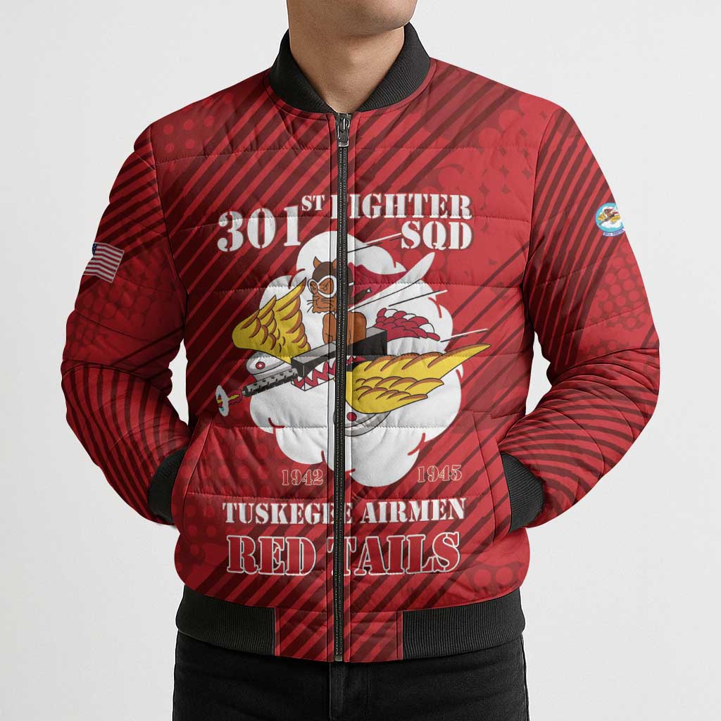 Personalized Tuskegee Airmen Red Tails Bomber Puffer Jacket 301st Fighter Squadron - Red - Wonder Print Shop