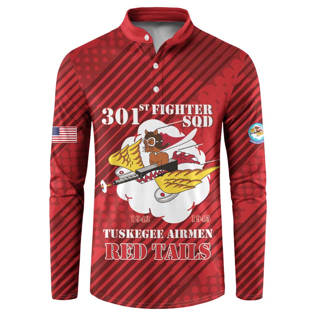 Personalized Tuskegee Airmen Red Tails Button Sweatshirt 301st Fighter Squadron - Red - Wonder Print Shop