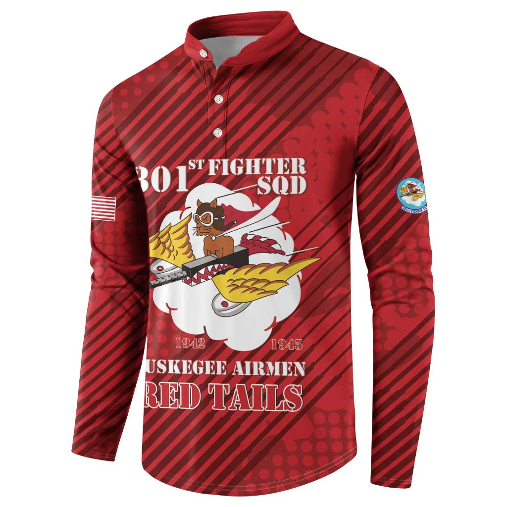 Personalized Tuskegee Airmen Red Tails Button Sweatshirt 301st Fighter Squadron - Red - Wonder Print Shop
