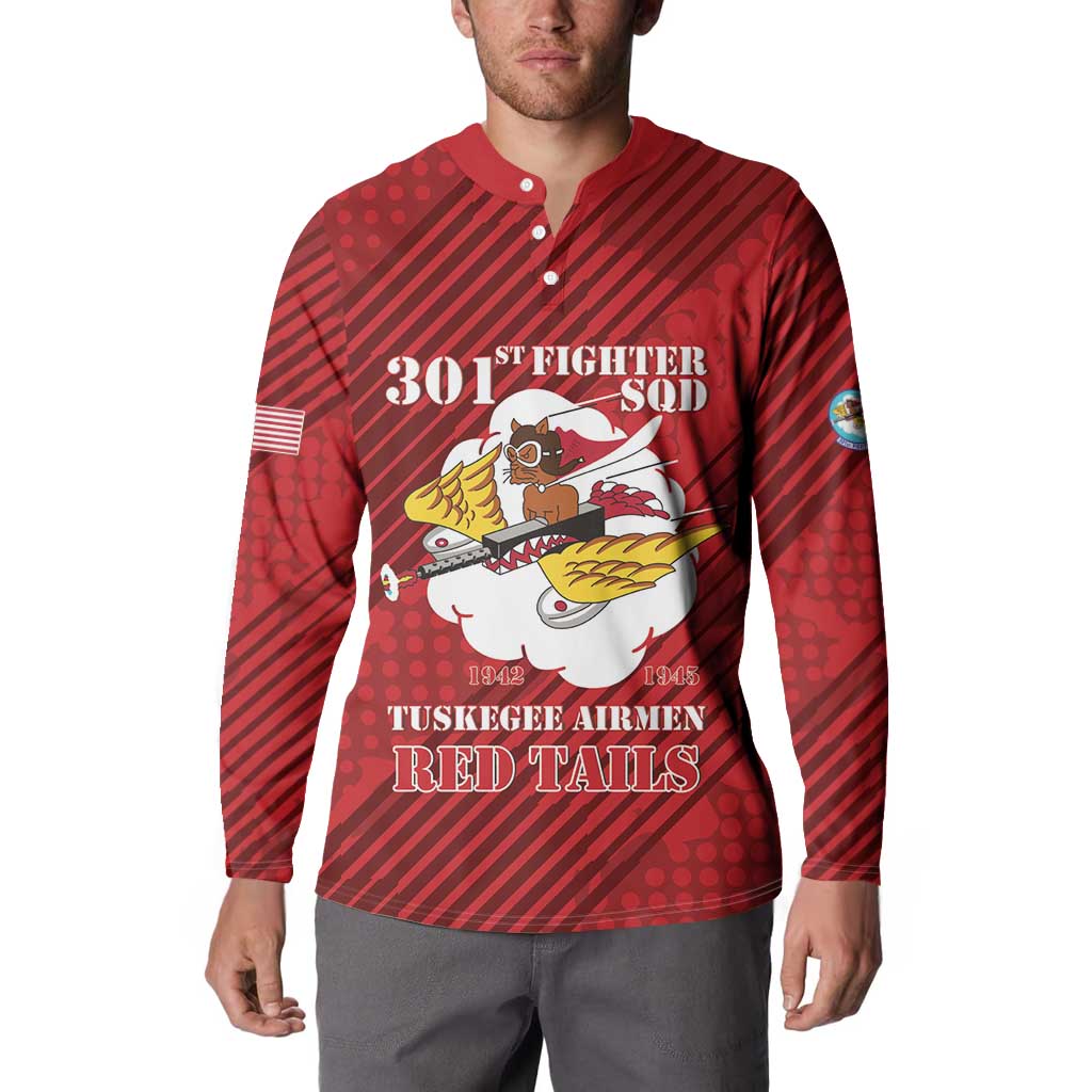 Personalized Tuskegee Airmen Red Tails Button Sweatshirt 301st Fighter Squadron - Red - Wonder Print Shop