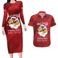 Personalized Tuskegee Airmen Red Tails Couples Matching Long Sleeve Bodycon Dress and Hawaiian Shirt 301st Fighter Squadron - Red - Wonder Print Shop