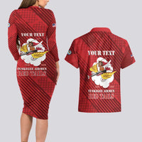 Personalized Tuskegee Airmen Red Tails Couples Matching Long Sleeve Bodycon Dress and Hawaiian Shirt 301st Fighter Squadron - Red - Wonder Print Shop