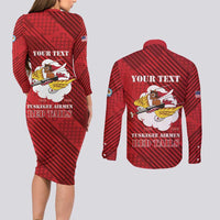 Personalized Tuskegee Airmen Red Tails Couples Matching Long Sleeve Bodycon Dress and Long Sleeve Button Shirt 301st Fighter Squadron - Red - Wonder Print Shop