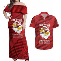 Personalized Tuskegee Airmen Red Tails Couples Matching Off Shoulder Maxi Dress and Hawaiian Shirt 301st Fighter Squadron - Red - Wonder Print Shop