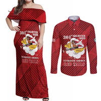 Personalized Tuskegee Airmen Red Tails Couples Matching Off Shoulder Maxi Dress and Long Sleeve Button Shirt 301st Fighter Squadron - Red - Wonder Print Shop