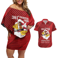 Personalized Tuskegee Airmen Red Tails Couples Matching Off Shoulder Short Dress and Hawaiian Shirt 301st Fighter Squadron - Red - Wonder Print Shop