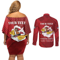 Personalized Tuskegee Airmen Red Tails Couples Matching Off Shoulder Short Dress and Long Sleeve Button Shirt 301st Fighter Squadron - Red - Wonder Print Shop