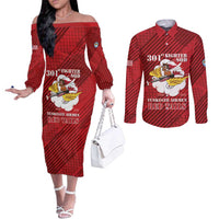Personalized Tuskegee Airmen Red Tails Couples Matching Off The Shoulder Long Sleeve Dress and Long Sleeve Button Shirt 301st Fighter Squadron - Red - Wonder Print Shop