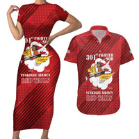 Personalized Tuskegee Airmen Red Tails Couples Matching Short Sleeve Bodycon Dress and Hawaiian Shirt 301st Fighter Squadron - Red - Wonder Print Shop