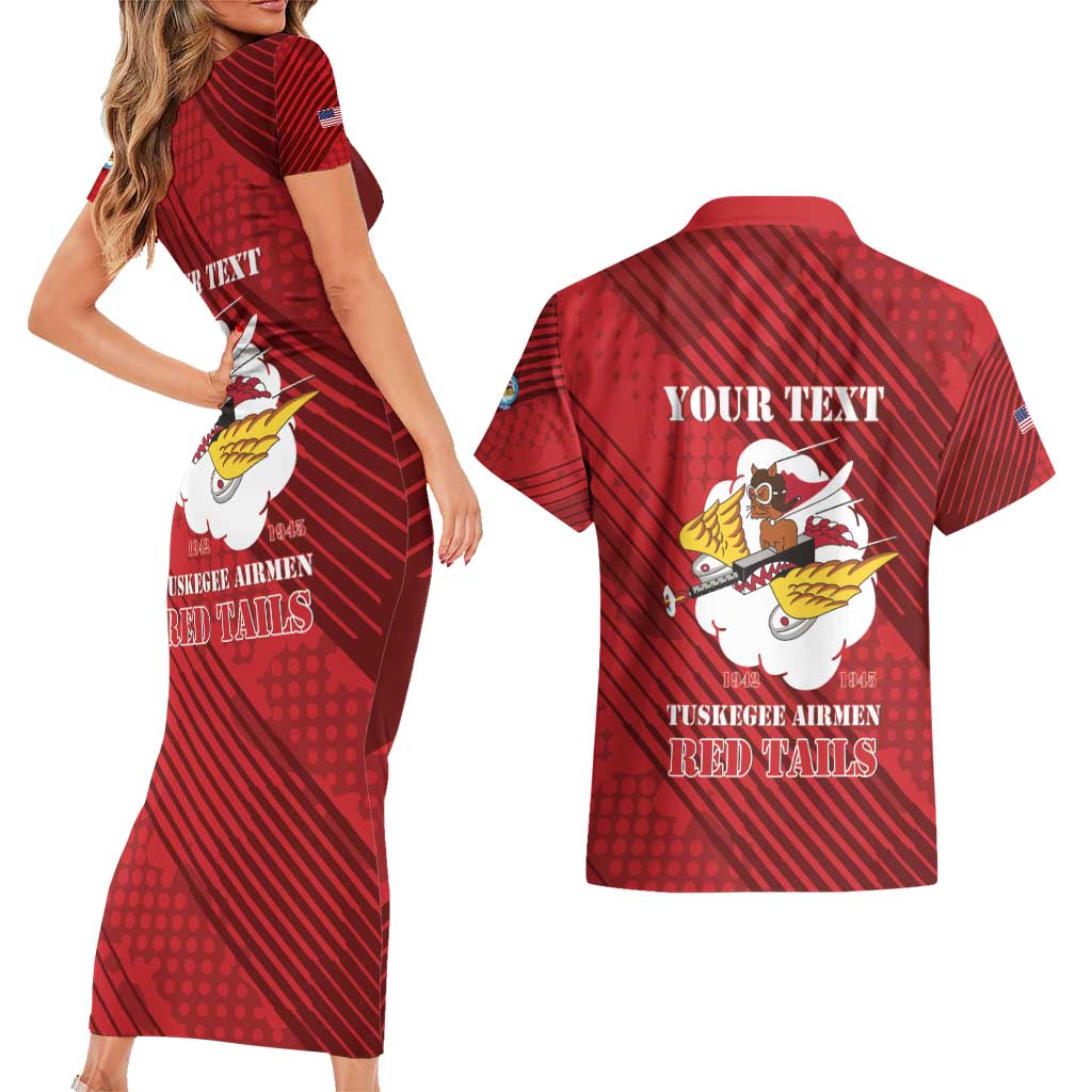 Personalized Tuskegee Airmen Red Tails Couples Matching Short Sleeve Bodycon Dress and Hawaiian Shirt 301st Fighter Squadron - Red - Wonder Print Shop