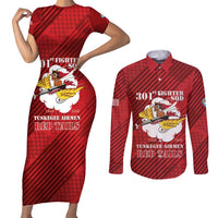Personalized Tuskegee Airmen Red Tails Couples Matching Short Sleeve Bodycon Dress and Long Sleeve Button Shirt 301st Fighter Squadron - Red - Wonder Print Shop