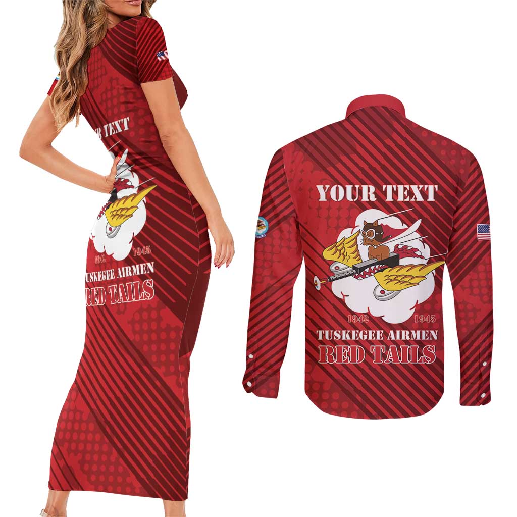 Personalized Tuskegee Airmen Red Tails Couples Matching Short Sleeve Bodycon Dress and Long Sleeve Button Shirt 301st Fighter Squadron - Red - Wonder Print Shop