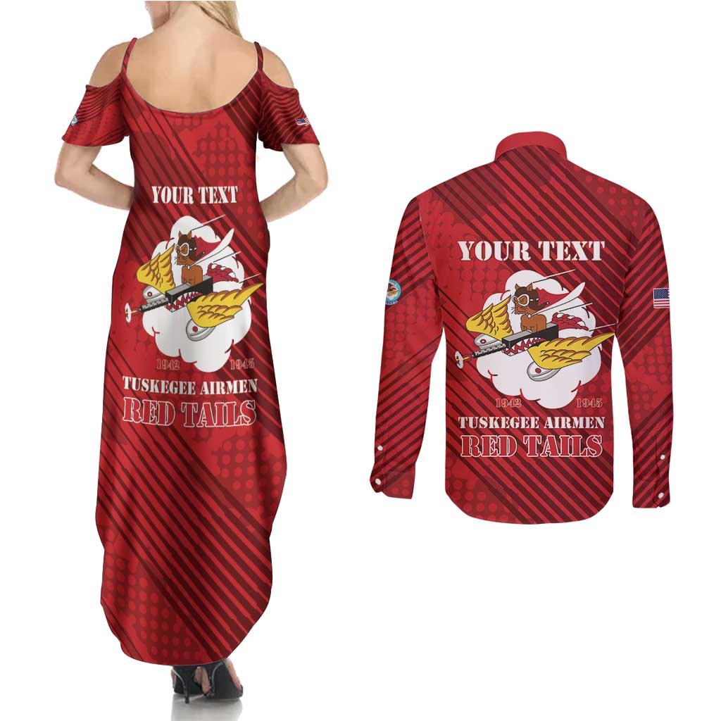 Personalized Tuskegee Airmen Red Tails Couples Matching Summer Maxi Dress and Long Sleeve Button Shirt 301st Fighter Squadron - Red - Wonder Print Shop