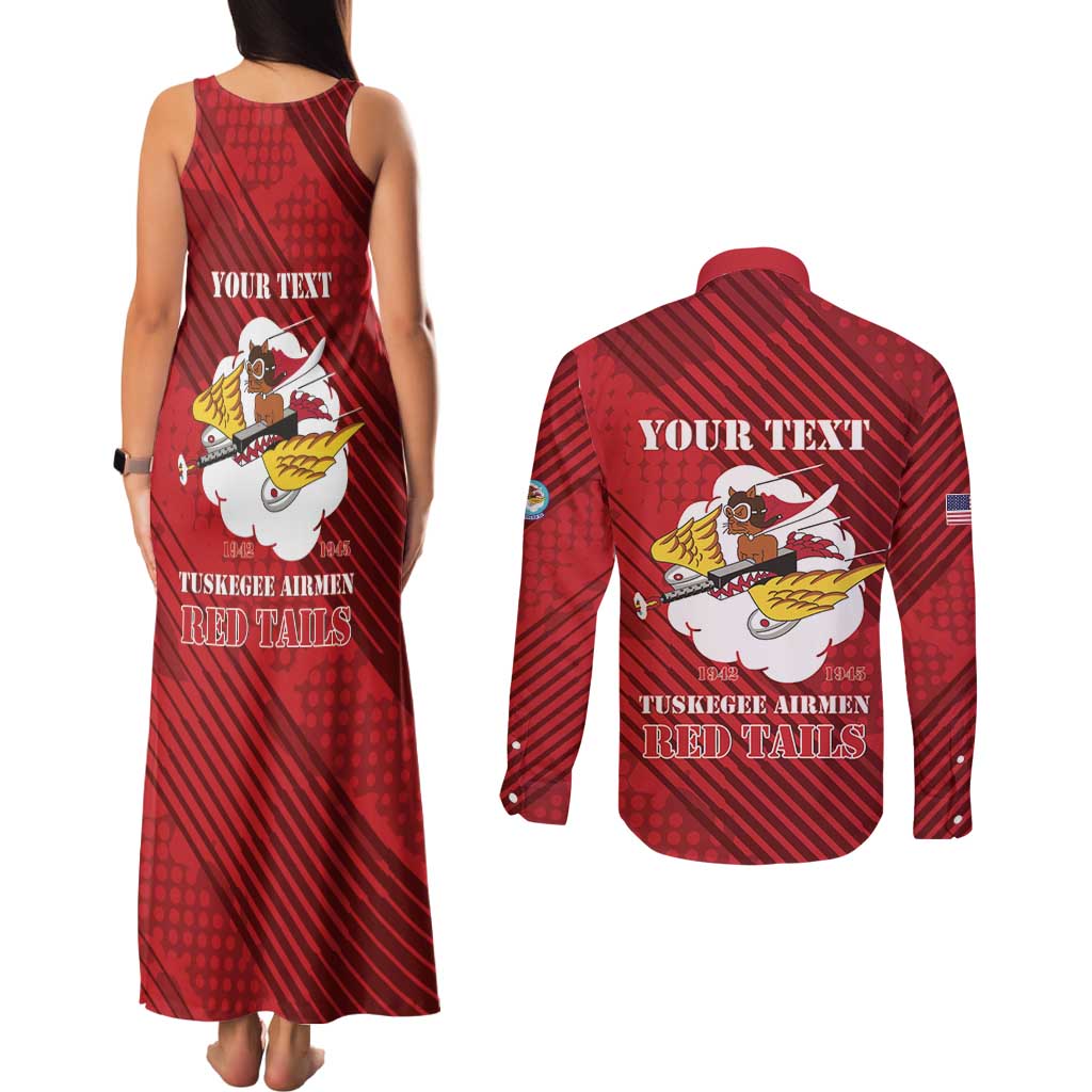 Personalized Tuskegee Airmen Red Tails Couples Matching Tank Maxi Dress and Long Sleeve Button Shirt 301st Fighter Squadron - Red - Wonder Print Shop