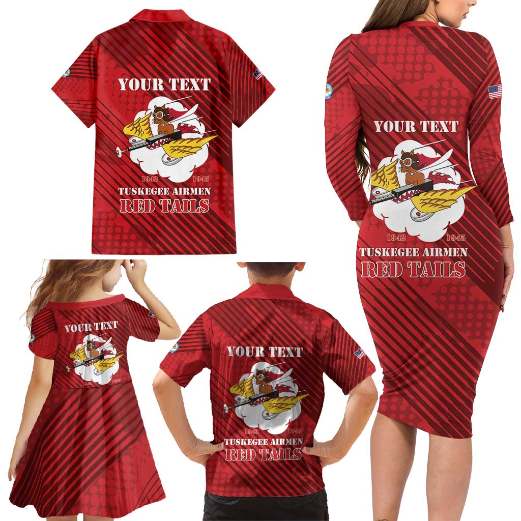 Personalized Tuskegee Airmen Red Tails Family Matching Long Sleeve Bodycon Dress and Hawaiian Shirt 301st Fighter Squadron - Red - Wonder Print Shop