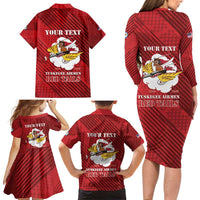 Personalized Tuskegee Airmen Red Tails Family Matching Long Sleeve Bodycon Dress and Hawaiian Shirt 301st Fighter Squadron - Red - Wonder Print Shop