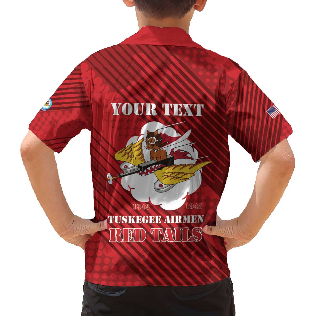 Personalized Tuskegee Airmen Red Tails Family Matching Off The Shoulder Long Sleeve Dress and Hawaiian Shirt 301st Fighter Squadron - Red - Wonder Print Shop