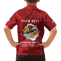 Personalized Tuskegee Airmen Red Tails Family Matching Off The Shoulder Long Sleeve Dress and Hawaiian Shirt 301st Fighter Squadron - Red - Wonder Print Shop