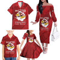 Personalized Tuskegee Airmen Red Tails Family Matching Off The Shoulder Long Sleeve Dress and Hawaiian Shirt 301st Fighter Squadron - Red - Wonder Print Shop