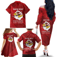 Personalized Tuskegee Airmen Red Tails Family Matching Off The Shoulder Long Sleeve Dress and Hawaiian Shirt 301st Fighter Squadron - Red - Wonder Print Shop