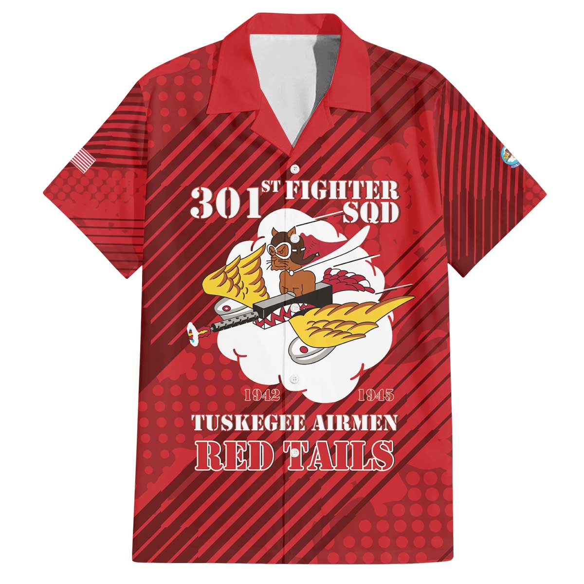 Personalized Tuskegee Airmen Red Tails Family Matching Off The Shoulder Long Sleeve Dress and Hawaiian Shirt 301st Fighter Squadron - Red - Wonder Print Shop