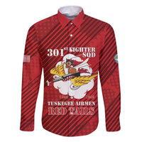 Personalized Tuskegee Airmen Red Tails Family Matching Off The Shoulder Long Sleeve Dress and Hawaiian Shirt 301st Fighter Squadron - Red - Wonder Print Shop