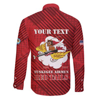 Personalized Tuskegee Airmen Red Tails Family Matching Off The Shoulder Long Sleeve Dress and Hawaiian Shirt 301st Fighter Squadron - Red - Wonder Print Shop