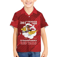 Personalized Tuskegee Airmen Red Tails Family Matching Off The Shoulder Long Sleeve Dress and Hawaiian Shirt 301st Fighter Squadron - Red - Wonder Print Shop
