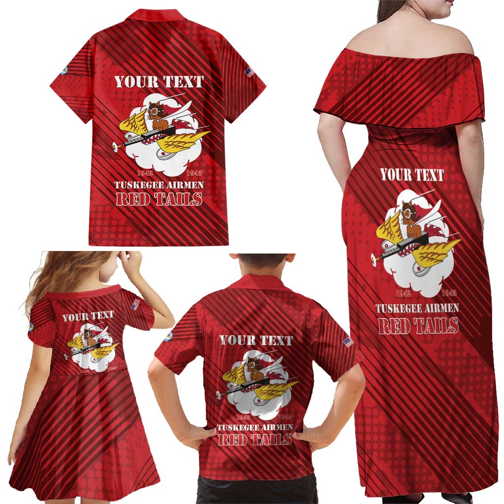 Personalized Tuskegee Airmen Red Tails Family Matching Off Shoulder Maxi Dress and Hawaiian Shirt 301st Fighter Squadron - Red - Wonder Print Shop