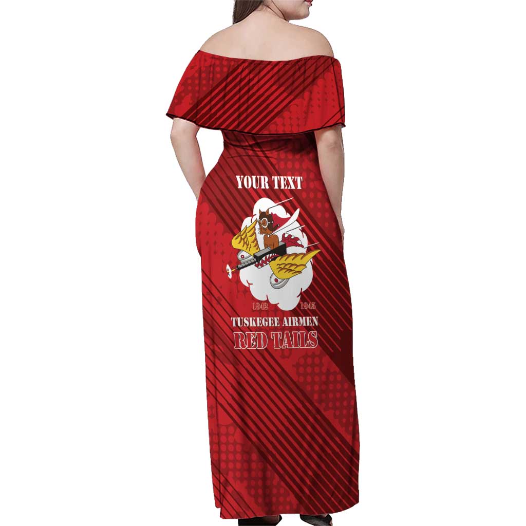 Personalized Tuskegee Airmen Red Tails Family Matching Off Shoulder Maxi Dress and Hawaiian Shirt 301st Fighter Squadron - Red - Wonder Print Shop