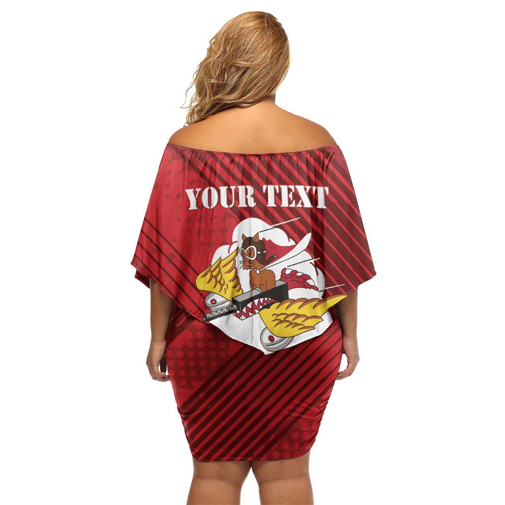 Personalized Tuskegee Airmen Red Tails Family Matching Off Shoulder Short Dress and Hawaiian Shirt 301st Fighter Squadron - Red - Wonder Print Shop