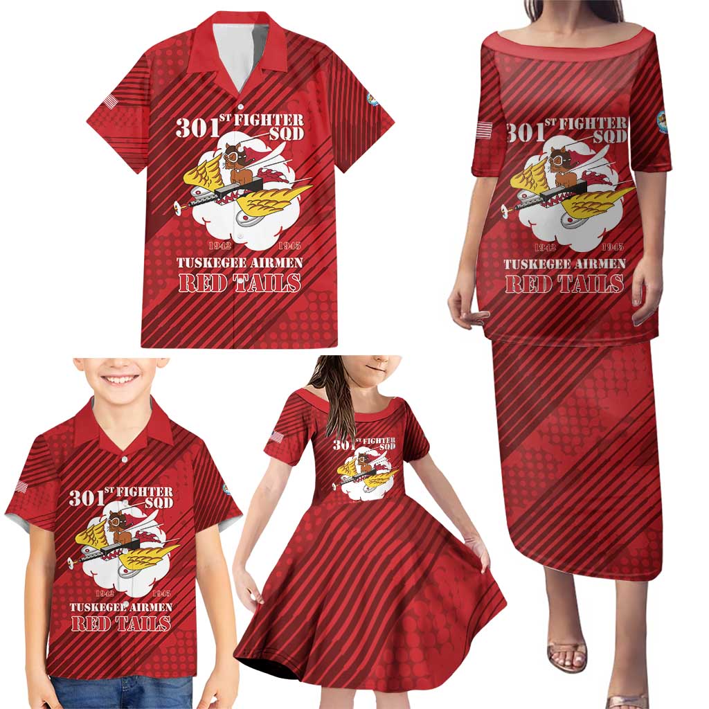 Personalized Tuskegee Airmen Red Tails Family Matching Puletasi and Hawaiian Shirt 301st Fighter Squadron - Red - Wonder Print Shop