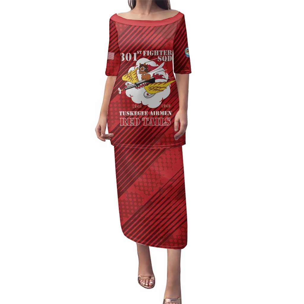 Personalized Tuskegee Airmen Red Tails Family Matching Puletasi and Hawaiian Shirt 301st Fighter Squadron - Red - Wonder Print Shop